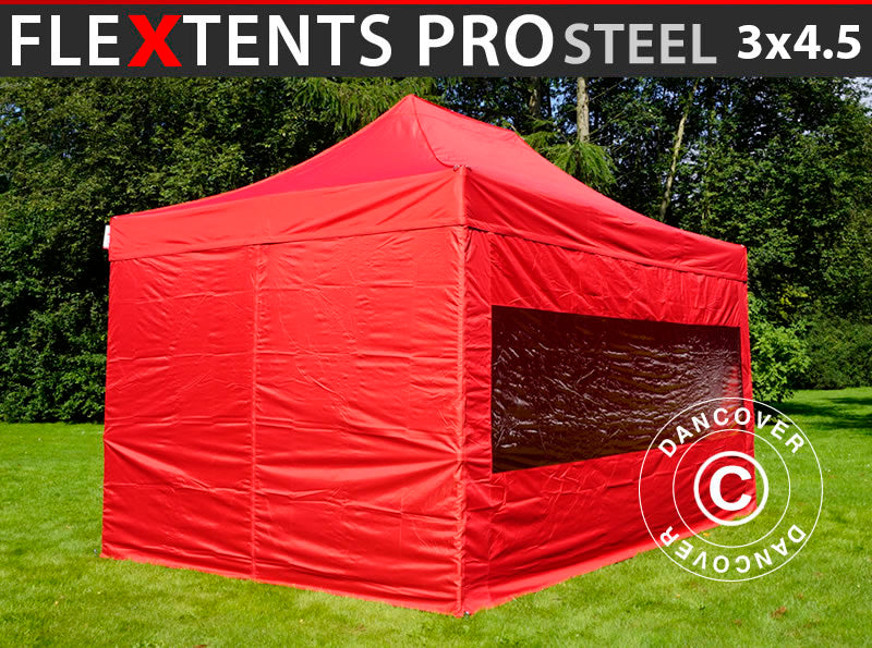 Quick-up telt FleXtents PRO Steel 3x4,5m, Rød, inkl. 4 sider