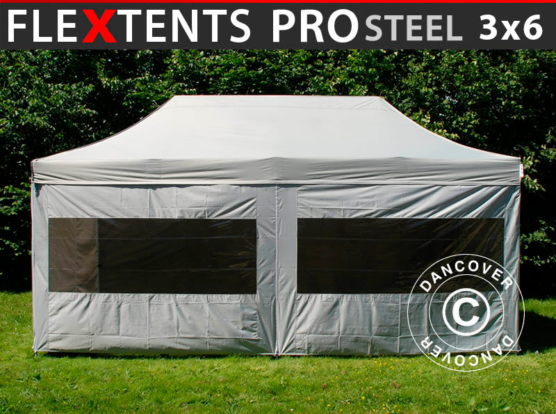 Quick-up telt FleXtents PRO Steel 3x6m Sølv, inkl. 6 sider