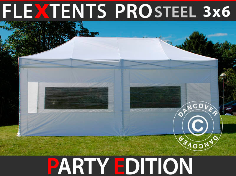 Quick-up telt FleXtents PRO Steel 3x6m Hvit, inkl. 6 sider