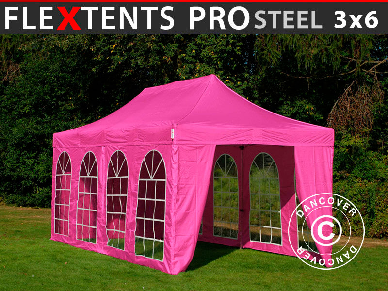 Quick-up telt FleXtents PRO Steel Vintage Style 3x6m Rosa, inkl. 6 sider