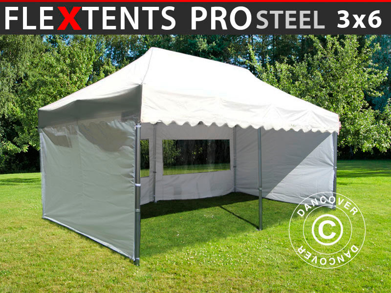 Quick-up telt FleXtents PRO Steel "Wave" 3x6m Hvit, inkl. 6 sider