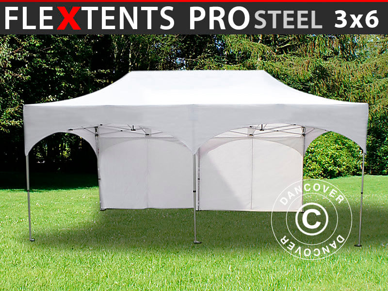 Quick-up telt FleXtents PRO Steel "Arched" 3x6m Hvit, inkl. 6 sider