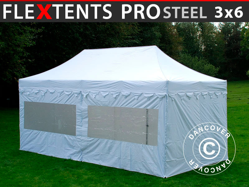 Quick-up telt FleXtents PRO Steel "Morocco" 3x6m Hvit, inkl. 6 sider