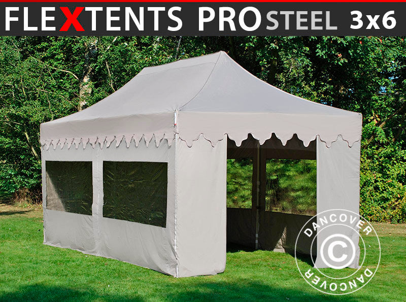 Quick-up telt FleXtents PRO Steel "Morocco" 3x6m Latte, inkl. 6 sider