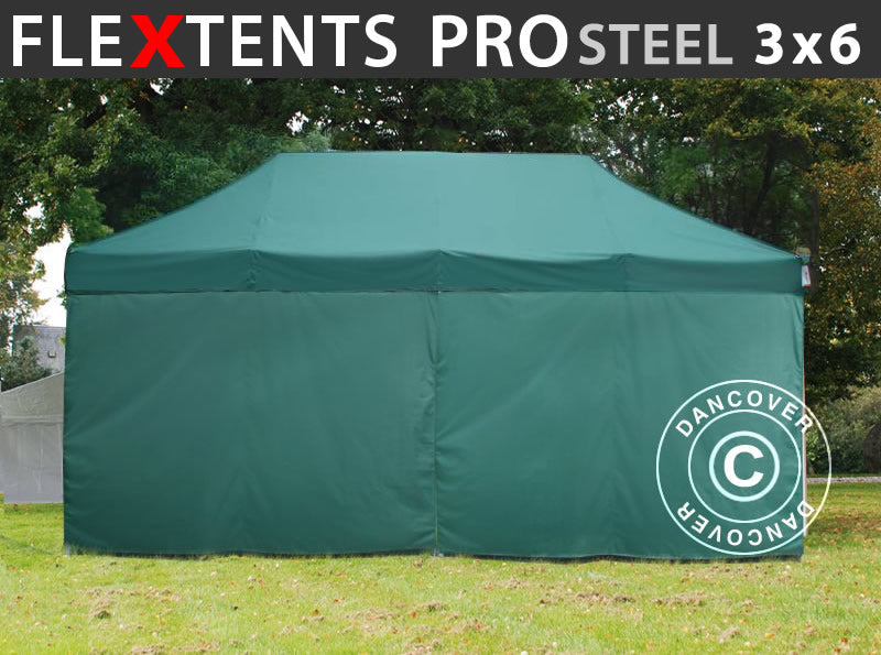 Quick-up telt FleXtents PRO Steel 3x6m Grønn, inkl. 6 sider