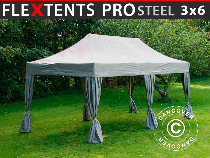 Quick-up telt FleXtents PRO Steel 3x6m Latte, inkl. 6 dekorative gardiner