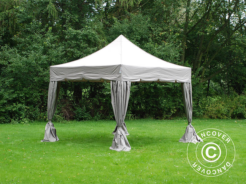 Quick-up telt FleXtents PRO Steel "Peaked" 4x4m Latte, inkl. 4 dekorative gardiner