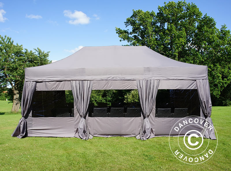 Quick-up telt FleXtents PRO Steel 4x6m Latte, inkl. 8 sider & dekorative gardiner