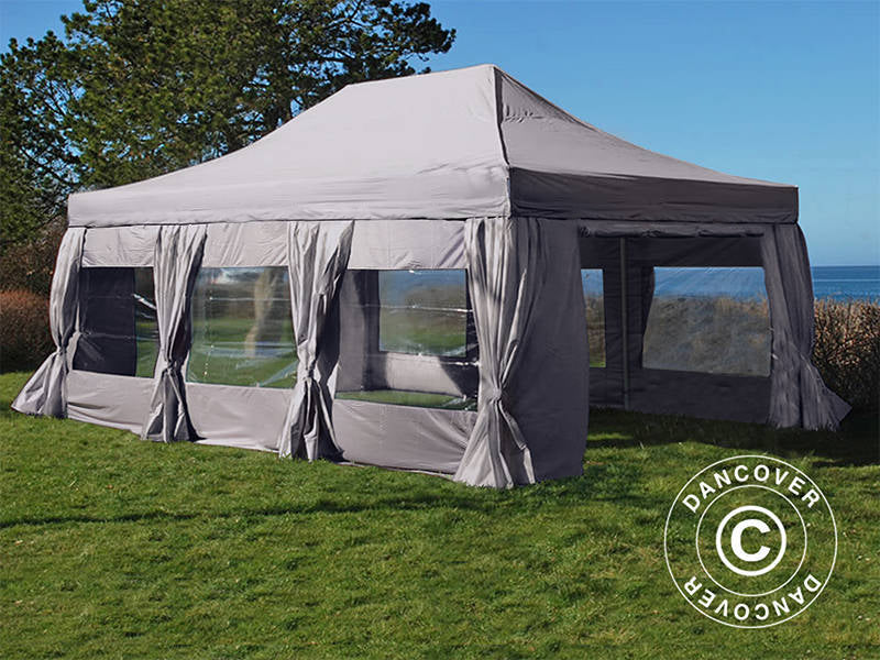 Quick-up telt FleXtents PRO Steel 4x6m Latte, inkl. 8 sider & dekorative gardiner