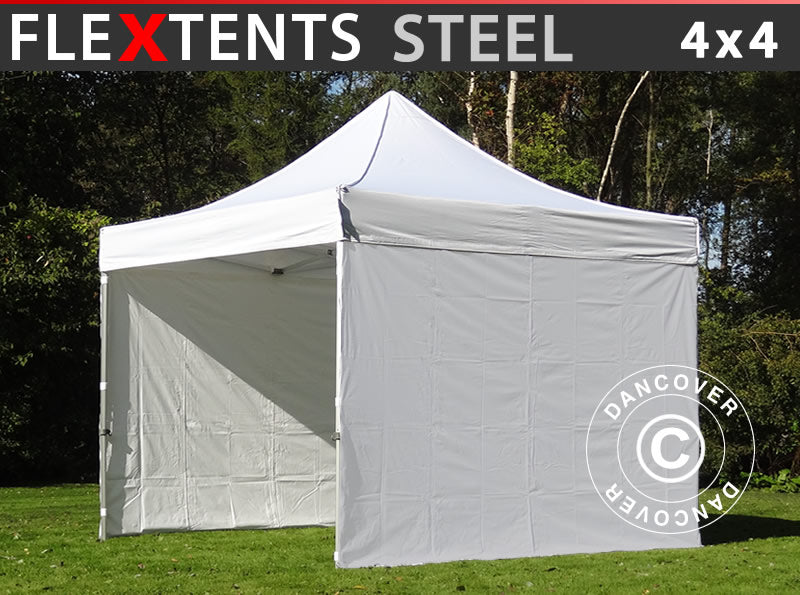 Quick-up telt FleXtents Steel 4x4m Hvit, inkl. 4 sider