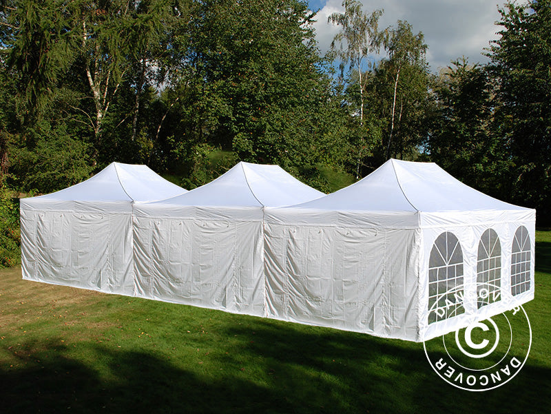 Quick-up telt FleXtents® Steel 12x6m Hvit, inkl. 8 sidevegger