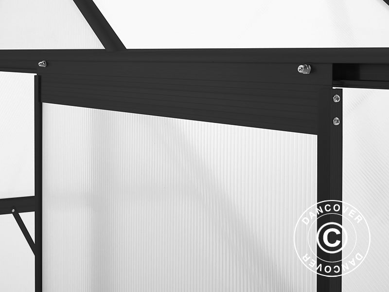 Drivhus Polykarbonat 4,75m², 1,9x2,5x2,05m med base, Svart