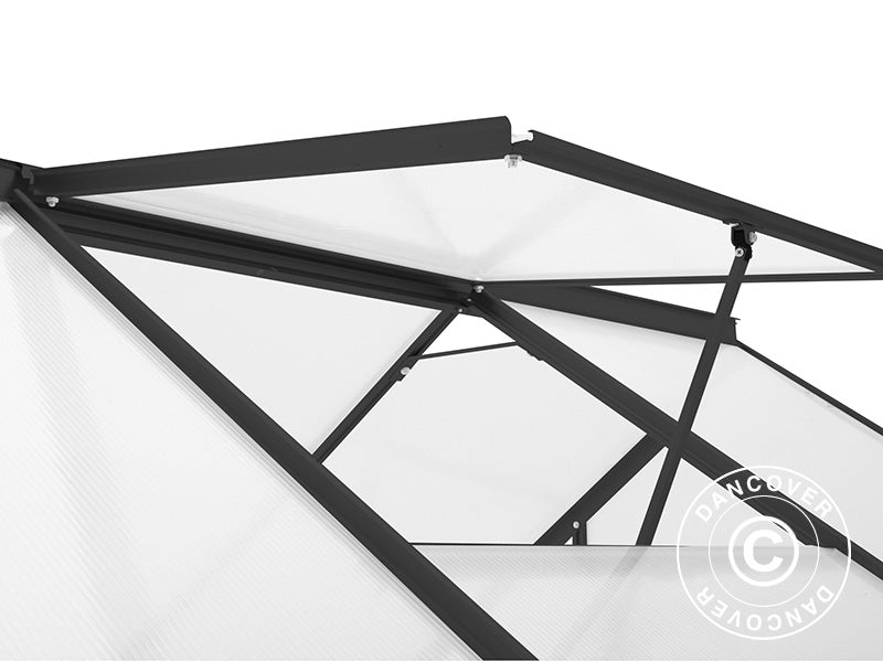 Drivhus Polykarbonat 5,89m², 1,9x3,1x2,05m med base, Svart