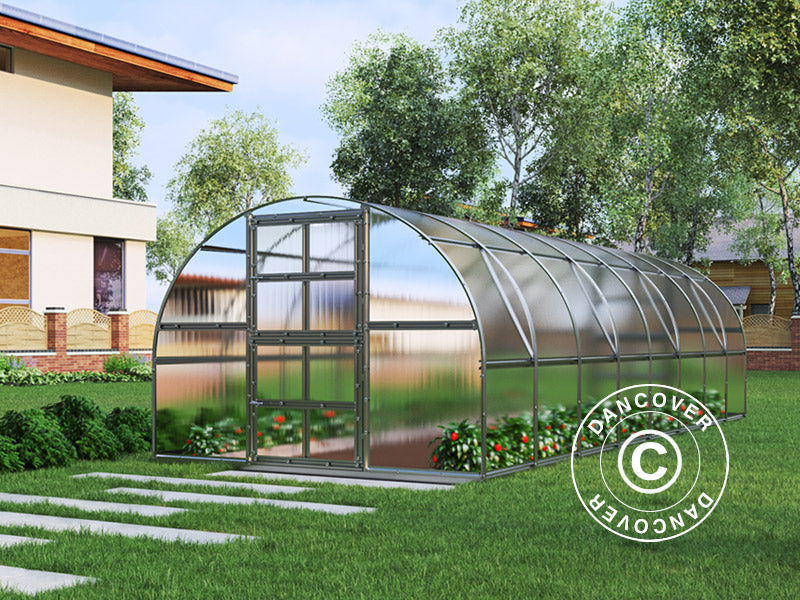 Drivhus i polykarbonat TITAN Arch 320, 24m², 3x8m, sølv