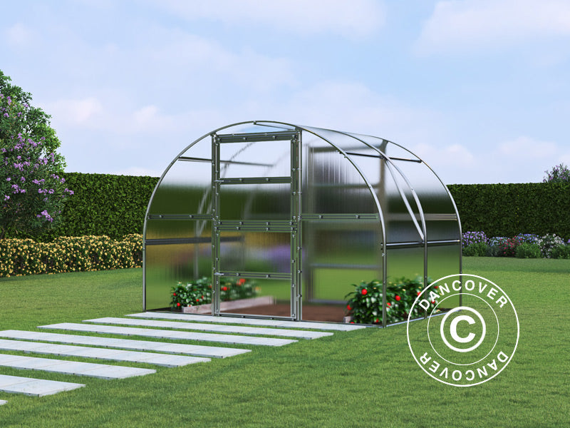 Drivhus i polykarbonat TITAN Arch 280, 6m², 3x2m, sølv