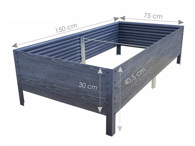 Høybed, 0,75x1,5x0,3m, Grå BARE 4 STK. IGJEN