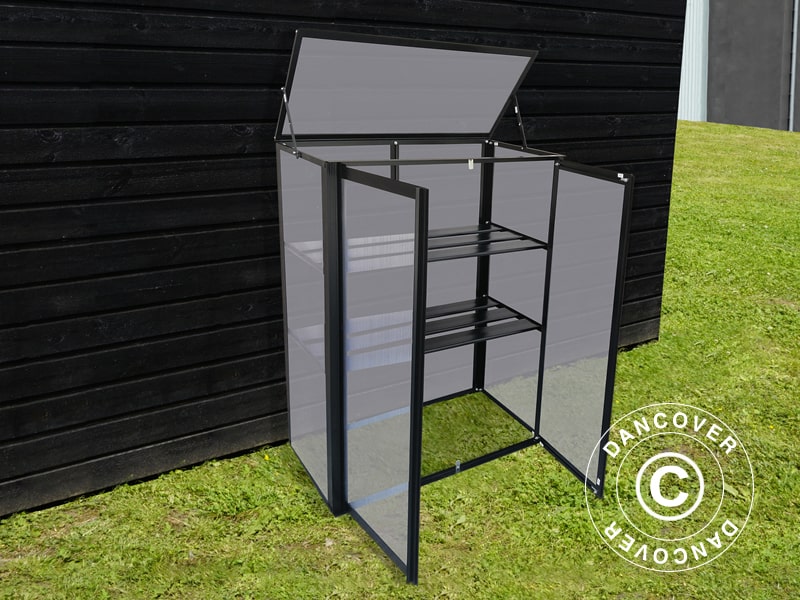 Minidrivhus i polykarbonat 0,29m², 0,76x0,39x1m, Svart