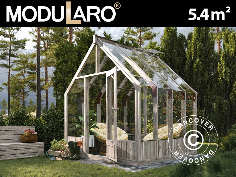 Drivhus/hagepavlijong av tre, 2,4x2,44x2,83m, 5,4m², grå