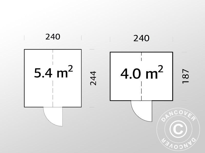 Drivhus/hagepaviljong i tre m/bod, 2,4x4,31x2,83m, 9,4m², Grå
