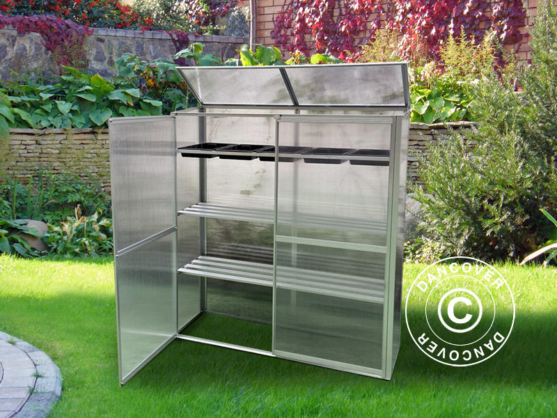 Minidrivhus, Polykarbonat, 0,5m², 0,39x1,3x1,4m, Aluminium