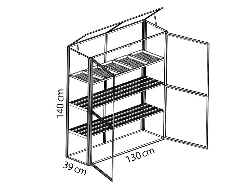 Minidrivhus, Polykarbonat, 0,5m², 0,39x1,3x1,4m, Aluminium