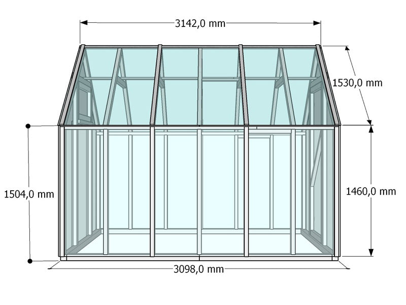 Drivhus i tre Aigle, 2,1x3,1x2,59m, 6,5m², Naturlig