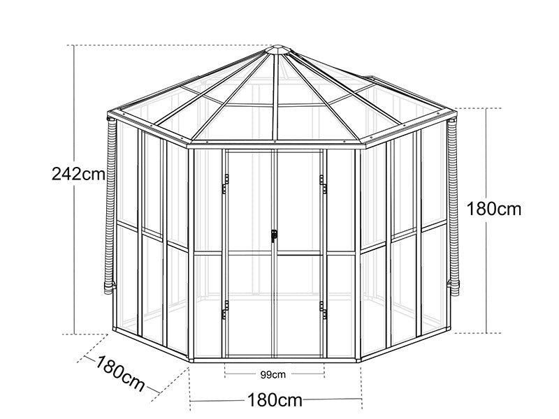 Orangeri i glass sekskantet 8,42m², 3,12x3,6x2,42m, Svart