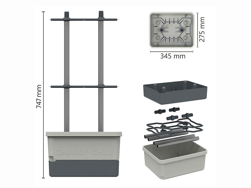 Potte, CHARLY CHILI, m/støtte og vanntank, Lysegrå