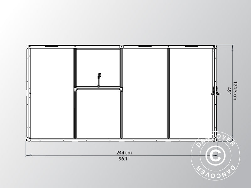 Veggdrivhus i Polykarbonat, 3,05m², Palram/Canopia, 1,25x2,44x2,25m, Sølv