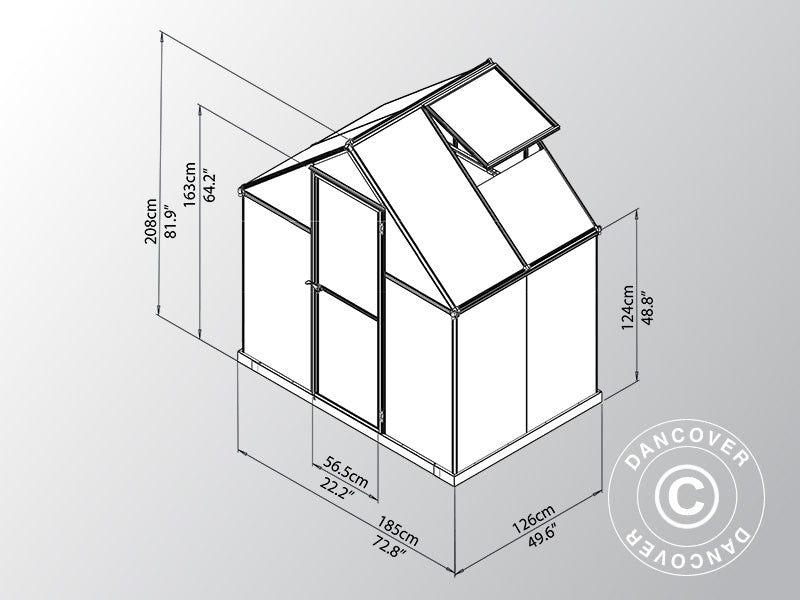 Drivhus polykarbonat 2,3m², Palram/Canopia, 1,85x1,26x2,08m, sølv