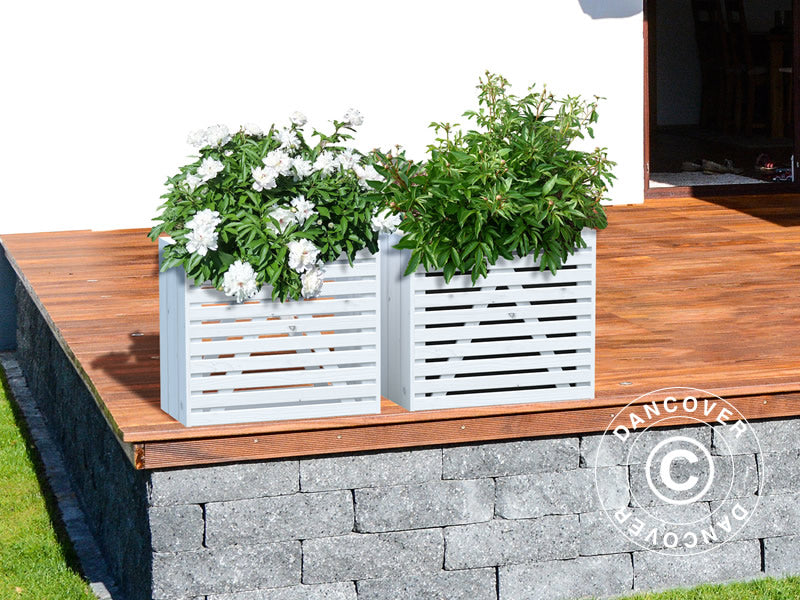 Blomsterkasse i tre m/innvendig potte, 0,69x0,33x0,6m, Hvit BARE 1 STK. IGJEN