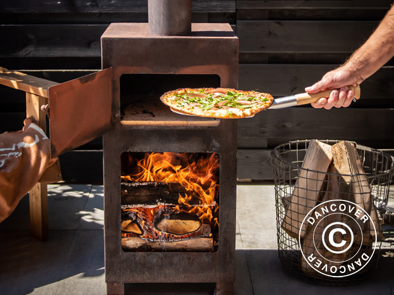 Vedfyrt pizzaovn, 38,9x38,9x140,5cm, Rustfarget