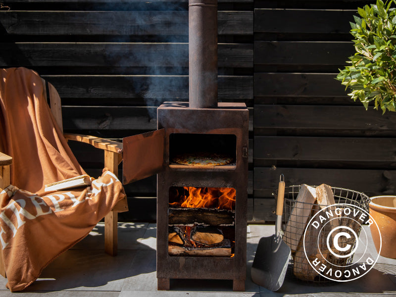 Vedfyrt pizzaovn, 38,9x38,9x140,5cm, Rustfarget
