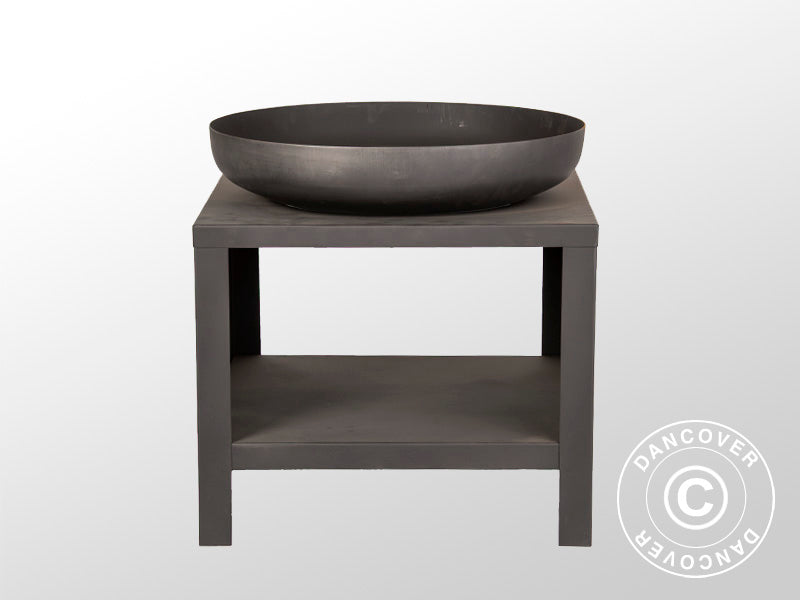 Bålpanne med oppbevaringsplass til ved, 60,9x60,9x62cm, Svart