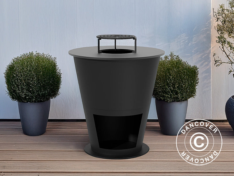 Bålpanne med vedoppbevaring, Ø74,5x80cm, Svart