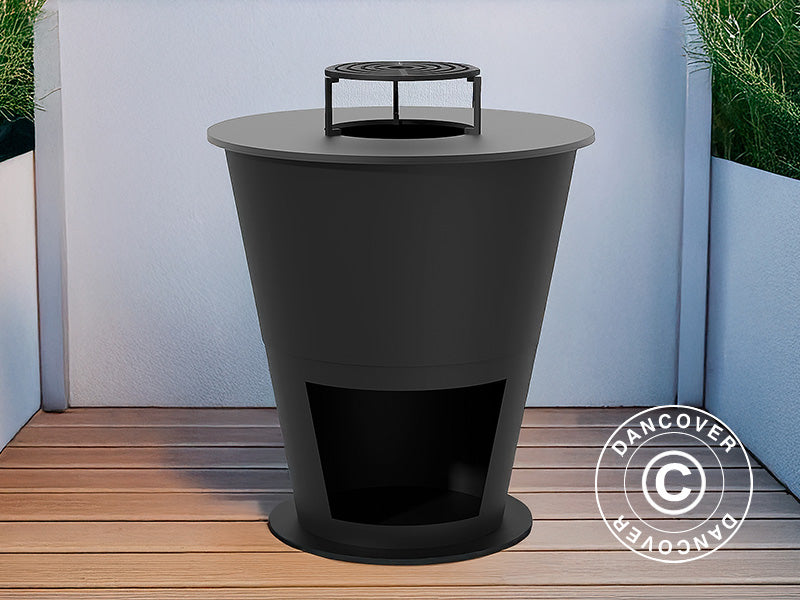 Bålpanne med vedoppbevaring, Ø74,5x80cm, Svart