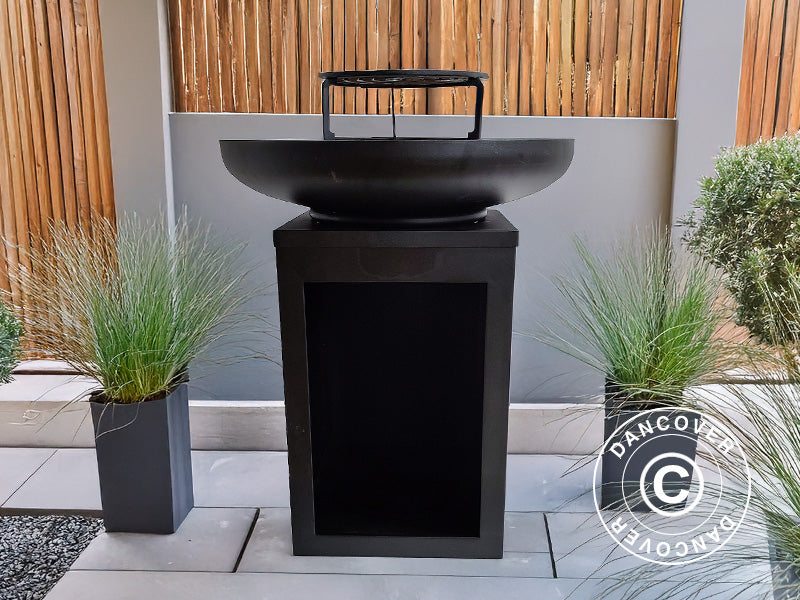 Bålpanne med vedoppbevaring, Ø60x73cm, Svart
