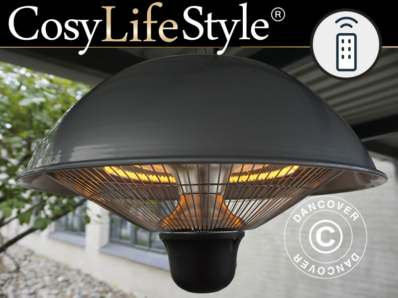 Hengende terrassevarmer NAURU w/FK, 500/1000/1500W, Sølvfarget