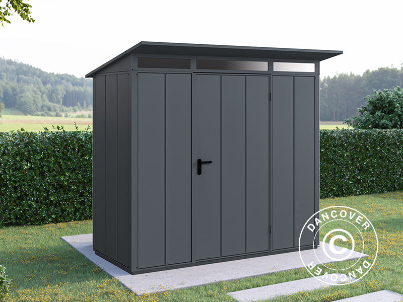 Redskapsbod i metall m/skråtak, Hörmann Elegant Typ1, 2,48x1,53x2,29m, Antrasitt