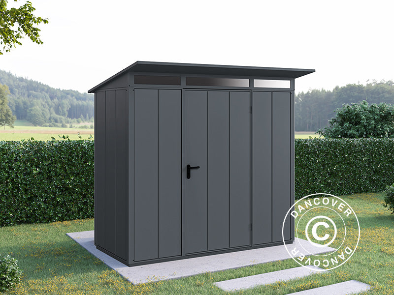 Redskapsbod i metall m/skråtak, Hörmann Elegant Typ1, 2,48x1,53x2,29m, Antrasitt
