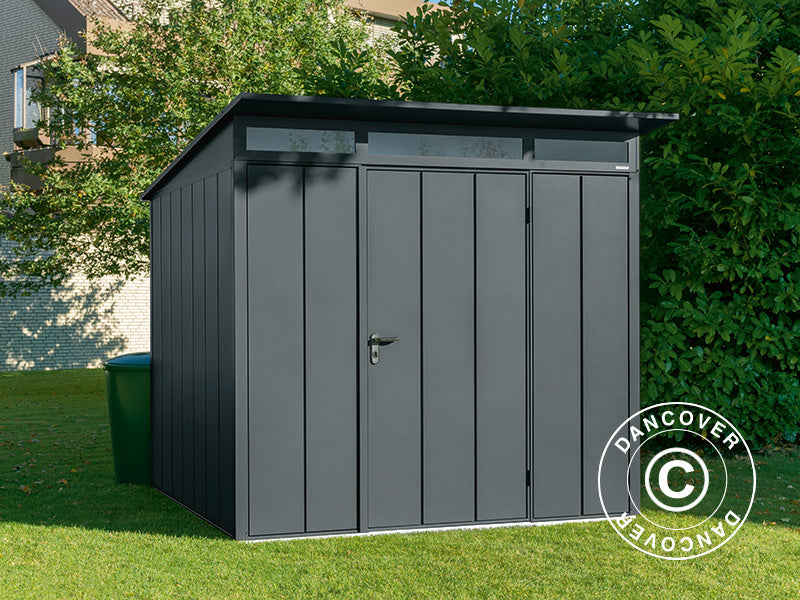 Redskapsbod i metall m/skråtak, Hörmann Elegant Typ2, 2,48x2,83x2,32m, Antrasitt