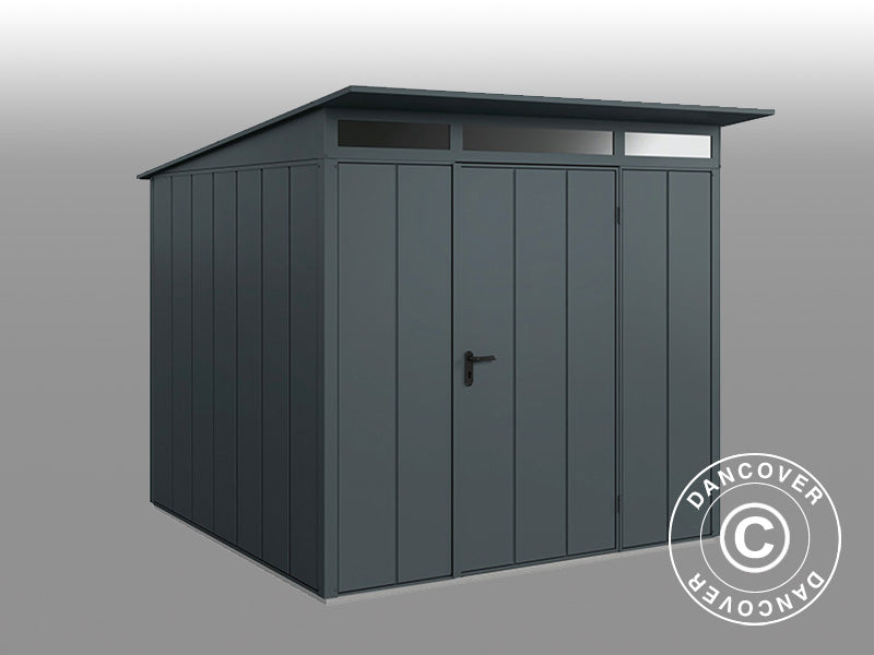 Redskapsbod i metall m/skråtak, Hörmann Elegant Typ2, 2,48x2,83x2,32m, Antrasitt