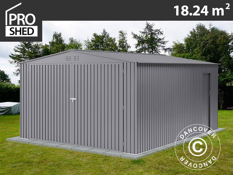 Metall garasje 3,8x4,8x2,32m, 18,24m², ProShed®, Aluminium Grå