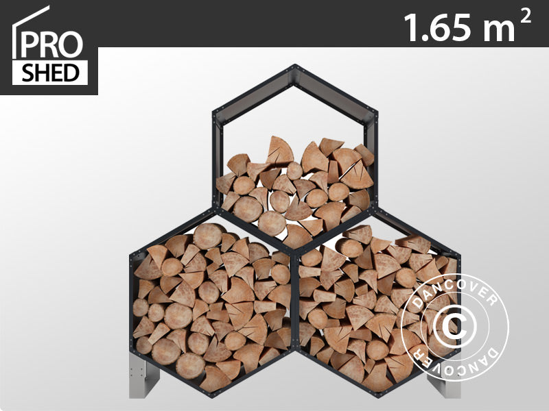 Vedskjul, høybed med stativ, 1,60x0,60x1,62m, ProShed®, Antrasitt