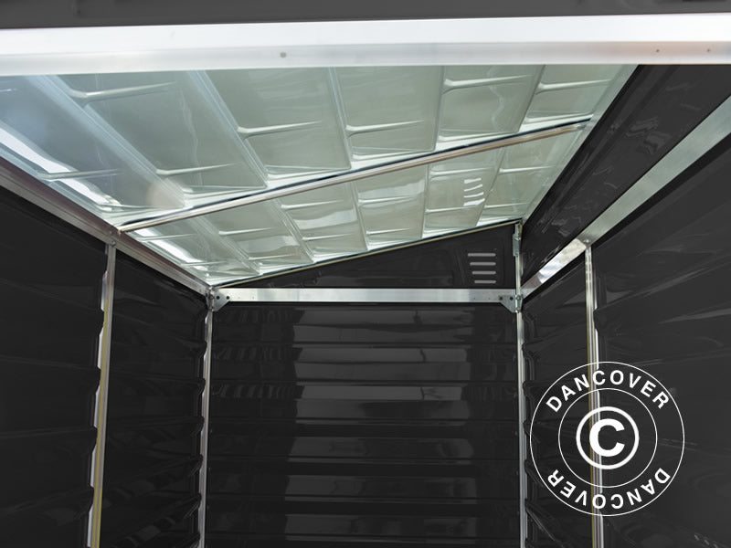 Redskapsbod mot vegg, veggbod, i polykarbonat Pent, Palram/Canopia, 1,175x1,75x2,03m, 2,05m², Midnatt grå