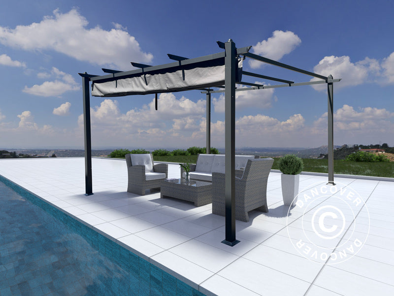 Pergola paviljong Santa Cruz, 4x4m, Svart/Grå