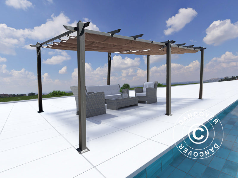 Pergola paviljong Santa Cruz, 3x6m, Svart/Grå