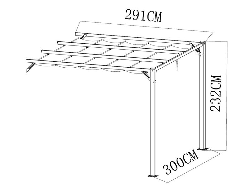 Forlengelse til pergola-paviljong Santa Cruz, 3x3m, Mørk grå