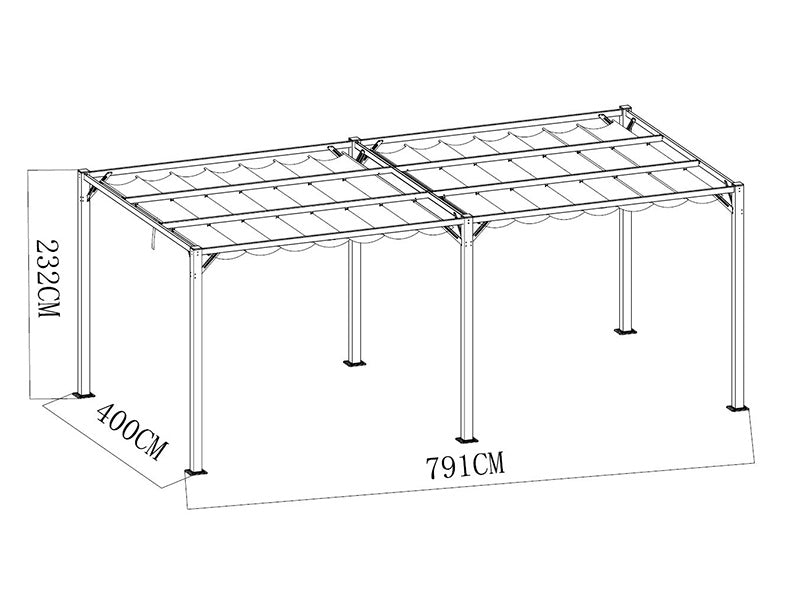 Pergola paviljong Santa Cruz, 4x8m, Mørk grå