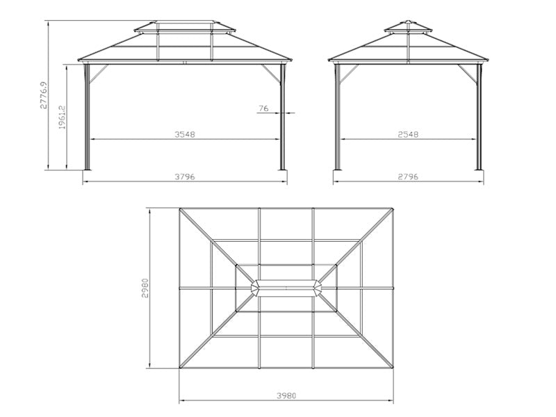 Paviljong Santa Ana m/gardiner og myggnetting, 3x4m, Svart